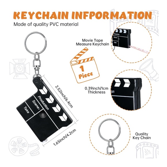 Movie Clapboard Key Chain with Tape Measure - Picture 5 of 10